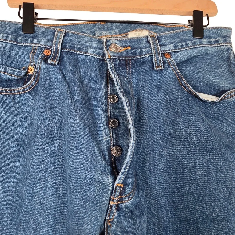 Levis‎ 501 Jeans Mens 36x30 Medium Blue Button Fly 501XX Straight Leg Denim Y2K